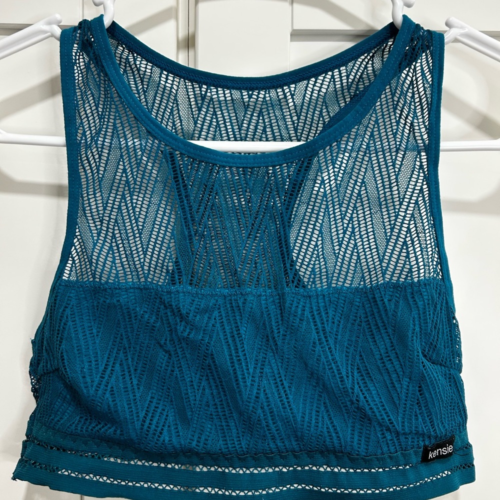 Kensie Teal Mesh Crop Top